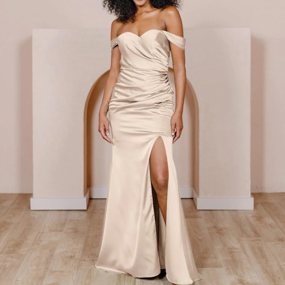 Reverly Ariel Convertible Satin Bridesmaid Dress - Gold Champagne